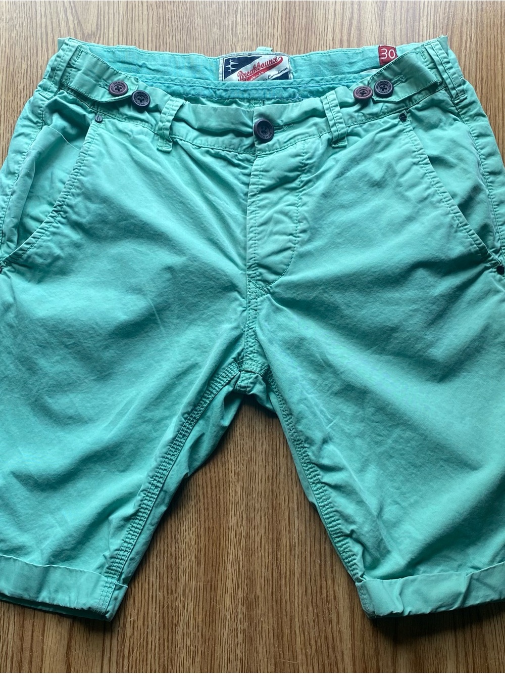 Breakbounce Mens Mint Green Chino Shorts Size 30 Slim Fit 100% Cotton